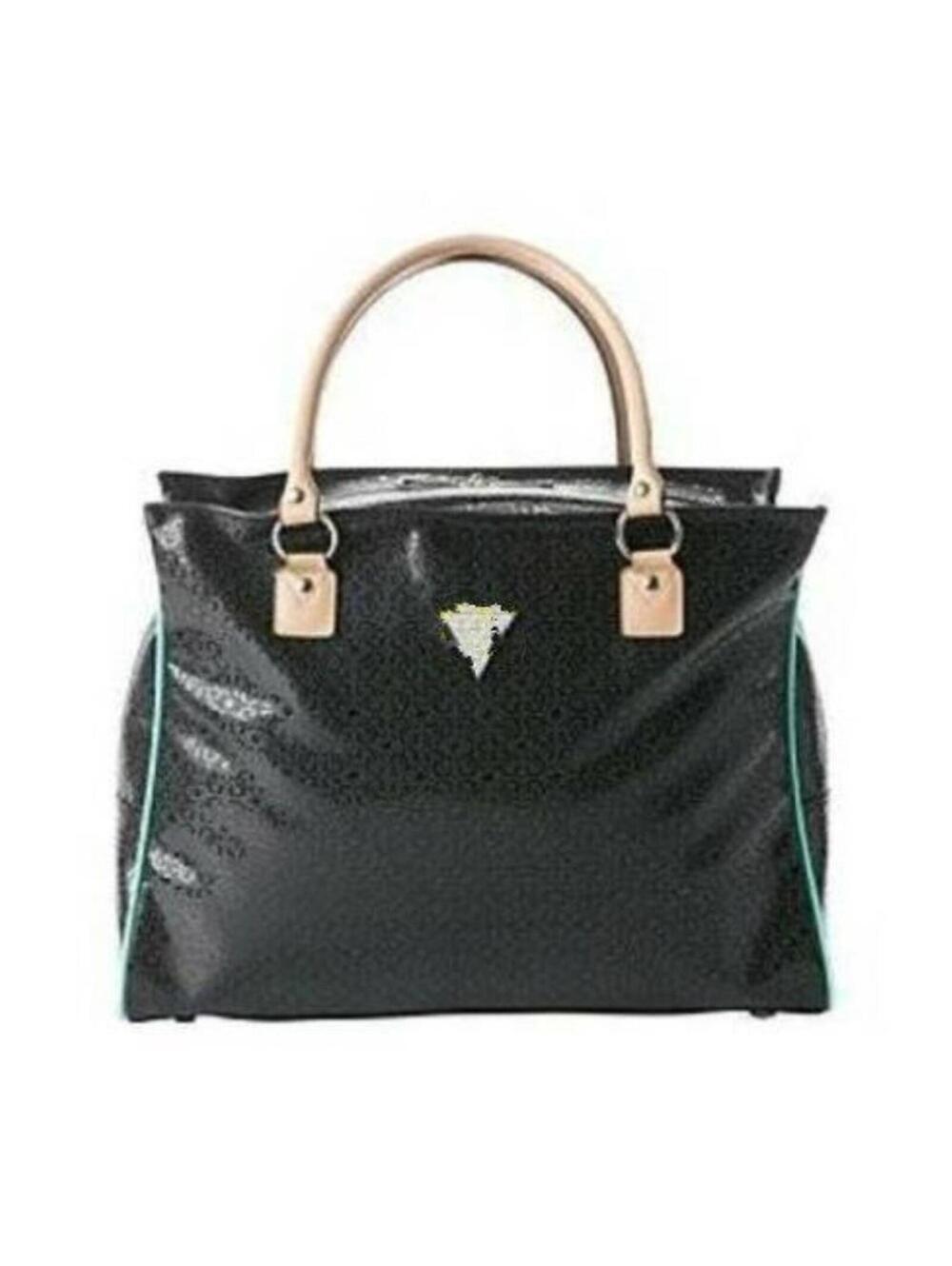 Guess Tote Travel Bag Luggage Black Purse Lambent Shopper Fx Leather Slip Strap